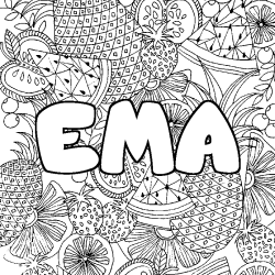 Coloring page first name EMA - Fruits mandala background