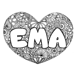 Coloring page first name EMA - Heart mandala background