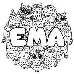 Coloring page first name EMA - Owls background