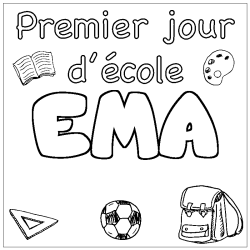 Coloring page first name EMA - School First day background