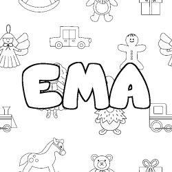 Coloring page first name EMA - Toys background