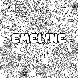 Coloring page first name EMELYNE - Fruits mandala background