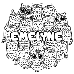 Coloring page first name EMELYNE - Owls background
