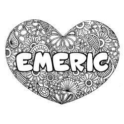 Coloring page first name EMERIC - Heart mandala background