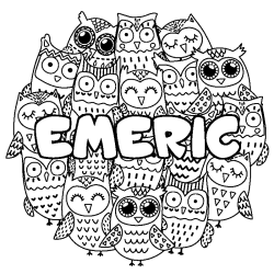 Coloring page first name EMERIC - Owls background