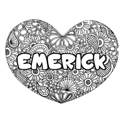 Coloring page first name EMERICK - Heart mandala background