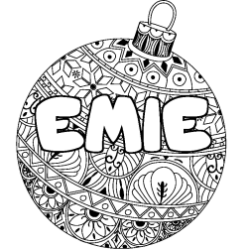 Coloring page first name EMIE - Christmas tree bulb background