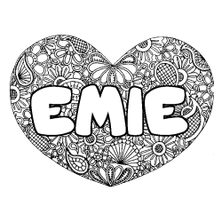 Coloring page first name EMIE - Heart mandala background