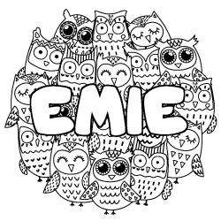 Coloring page first name EMIE - Owls background