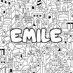 Coloring page first name EMILE - City background