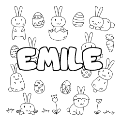 Coloring page first name EMILE - Easter background