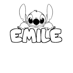 Coloring page first name EMILE - Stitch background