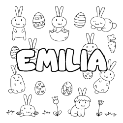 Coloring page first name EMILIA - Easter background