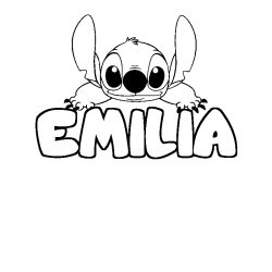 Coloring page first name EMILIA - Stitch background