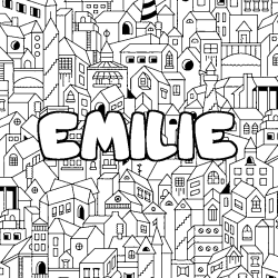Coloring page first name EMILIE - City background