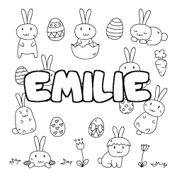 Coloring page first name EMILIE - Easter background