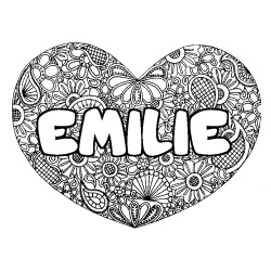 Coloring page first name EMILIE - Heart mandala background