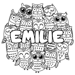 Coloring page first name EMILIE - Owls background