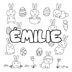 Coloring page first name ÉMILIE - Easter background