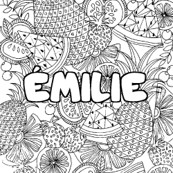 Coloring page first name ÉMILIE - Fruits mandala background