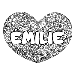 Coloring page first name ÉMILIE - Heart mandala background