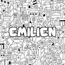 Coloring page first name EMILIEN - City background