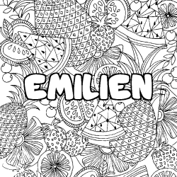 Coloring page first name EMILIEN - Fruits mandala background