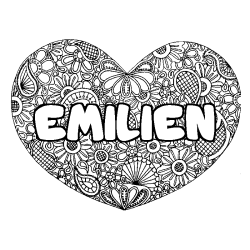 Coloring page first name EMILIEN - Heart mandala background