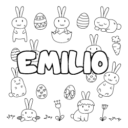 Coloring page first name EMILIO - Easter background