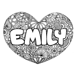 Coloring page first name EMILY - Heart mandala background