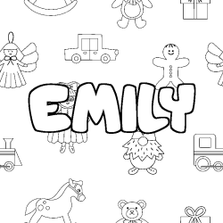 Coloring page first name EMILY - Toys background