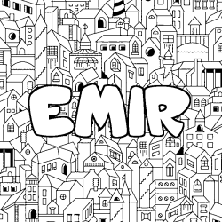 Coloring page first name EMIR - City background