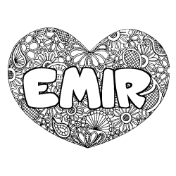 Coloring page first name EMIR - Heart mandala background