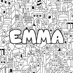 Coloring page first name EMMA - City background