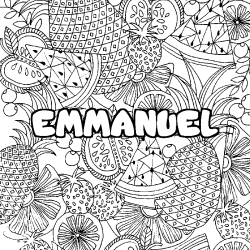 Coloring page first name EMMANUEL - Fruits mandala background