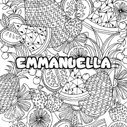 Coloring page first name EMMANUELLA - Fruits mandala background