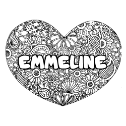 Coloring page first name EMMELINE - Heart mandala background