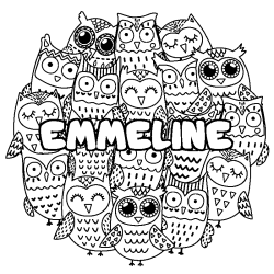 Coloring page first name EMMELINE - Owls background