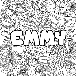 Coloring page first name EMMY - Fruits mandala background