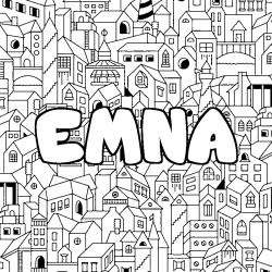 Coloring page first name EMNA - City background