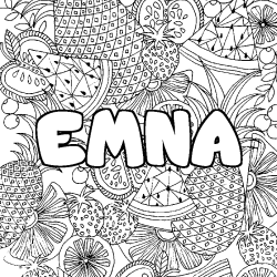 Coloring page first name EMNA - Fruits mandala background