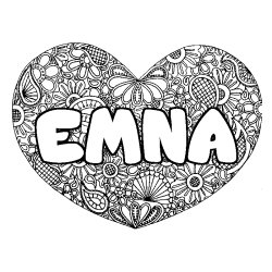 Coloring page first name EMNA - Heart mandala background