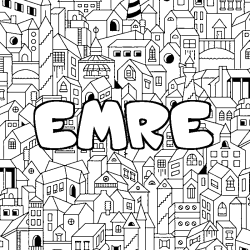 Coloring page first name EMRE - City background