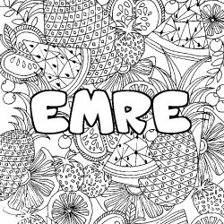 Coloring page first name EMRE - Fruits mandala background