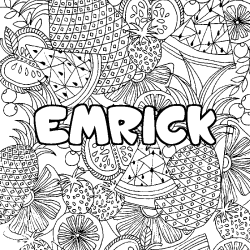 Coloring page first name EMRICK - Fruits mandala background