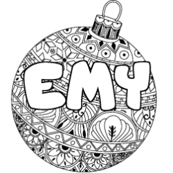 Coloring page first name EMY - Christmas tree bulb background