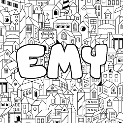 Coloring page first name EMY - City background