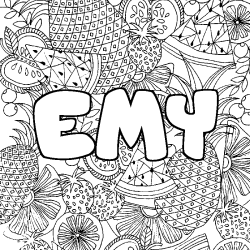 Coloring page first name EMY - Fruits mandala background