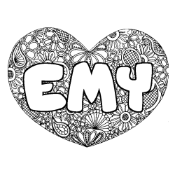 Coloring page first name EMY - Heart mandala background