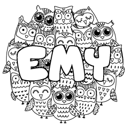 Coloring page first name EMY - Owls background
